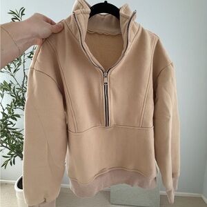 Beige Half-Zip Pullover Sweatshirt and sweats set
